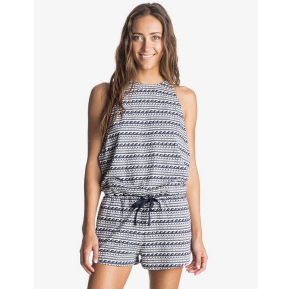 Roxy Blue Wave Print Open Side Cotton Romper - Picture 12 of 12